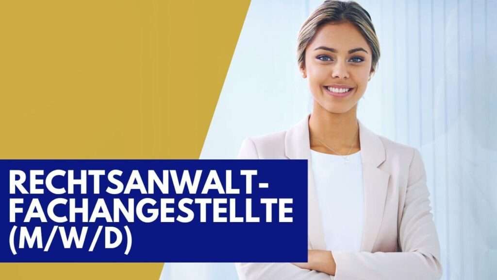 Lächelnde Person im Anzug, Text "Rechtsanwaltfachangestellte".
