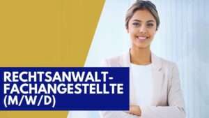 Lächelnde Person im Anzug, Text "Rechtsanwaltfachangestellte".