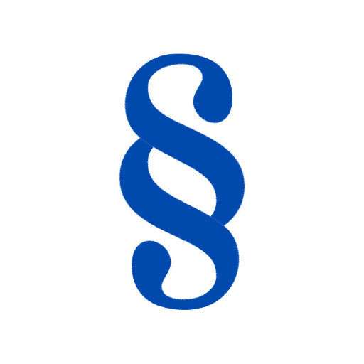 Blaues Paragraphen-Symbol auf weißem Hintergrund.