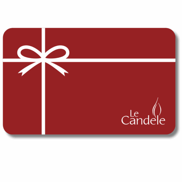Rote Geschenkkarte mit weißer Schleife und Logo.